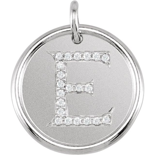 14K White .08 CTW Natural Diamond Posh Mommy® Initial E Pendant