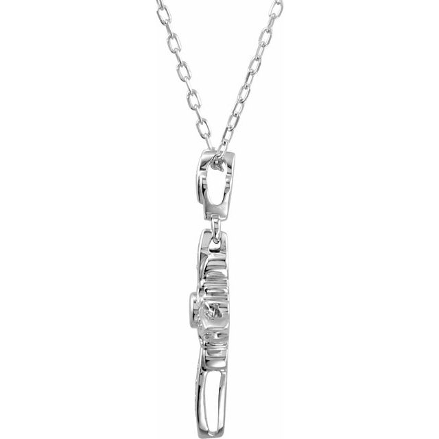 Sterling Silver Imitation White Cubic Zirconia Cross 18' Necklace