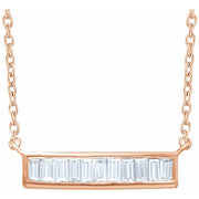 14k Rose 1/4 Ctw Natural Diamond Baguette Bar 18' Necklace
