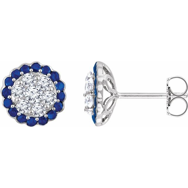 14k White Natural Blue Sapphire & 5/8 Ctw Natural Diamond Earrings