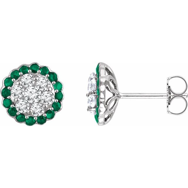 14k White Natural Emerald & 5/8 Ctw Natural Diamond Earrings