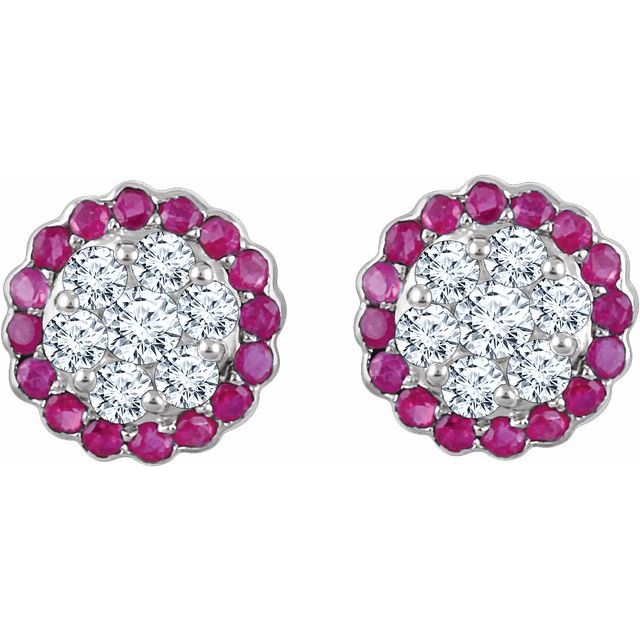 14k White Natural Ruby & 5/8 Ctw Natural Diamond Earrings