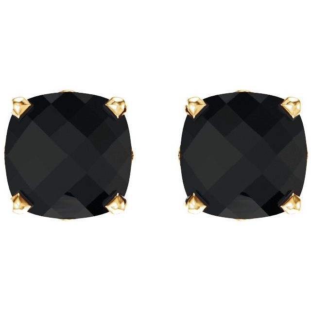 14K Yellow 6x6 mm Cushion Natural Black Onyx Earrings