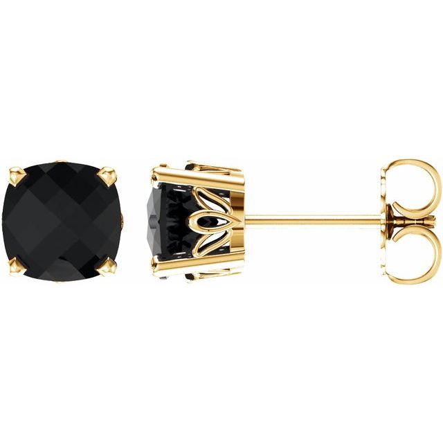 14K Yellow 6x6 mm Cushion Natural Black Onyx Earrings