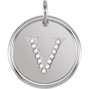 Sterling Silver .07 CTW Natural Diamond Posh Mommy® Initial V Pendant