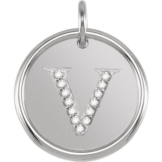 Sterling Silver .07 CTW Natural Diamond Posh Mommy® Initial V Pendant