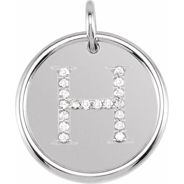 Sterling Silver .07 CTW Natural Diamond Posh Mommy® Initial H Pendant
