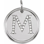14K White 1/8 CTW Natural Diamond Posh Mommy® Initial M Pendant