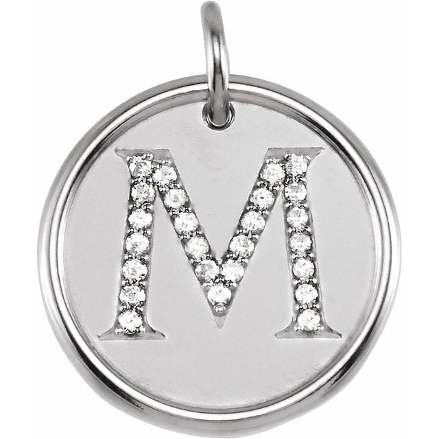 14K White 1/8 CTW Natural Diamond Posh Mommy® Initial M Pendant