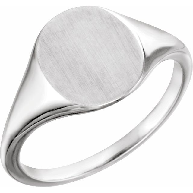 14k White 11x9 Mm Oval Signet Ring