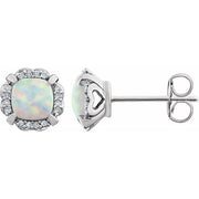 14k White Lab-grown Opal & 1/10 Ctw Natural Diamond Earrings