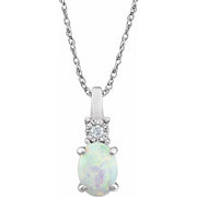 14k White Lab-grown White Opal & .02 Ct Natural Diamond 18' Necklace
