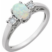 14k White Lab-grown Opal & .04 Ctw Natural Diamond Ring