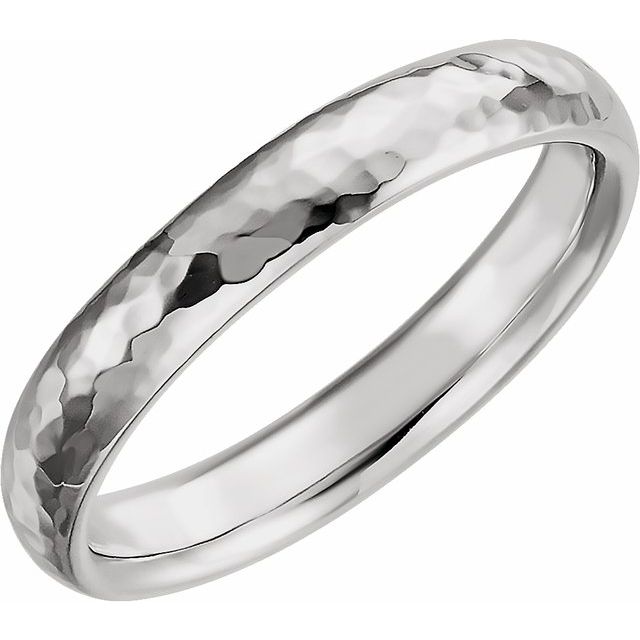 14k White 4 Mm Half Round Hammered Comfort-fit Band Size 9.5