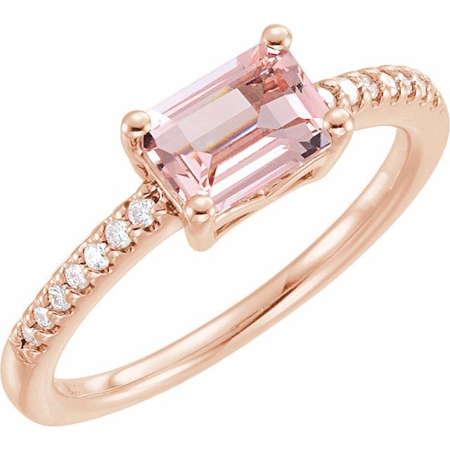 14k Rose Natural Pink Morganite & 1/10 Ctw Natural Diamond Ring