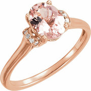 14k Rose Natural Pink Morganite & .05 Ctw Natural Diamond Ring