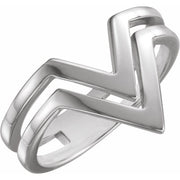 14k White Double V Ring