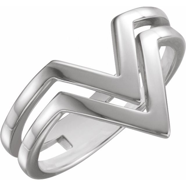 14k White Double V Ring