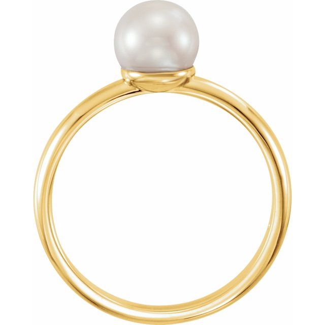 14k Yellow 6.5-7 Mm Cultured White Freshwater Pearl Ring