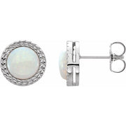 14k White Natural White Opal Bezel-set Leaf Earrings