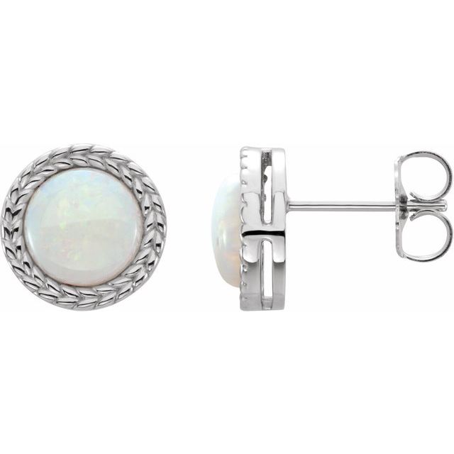 14k White Natural White Opal Bezel-set Leaf Earrings
