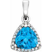 14k White Natural Swiss Blue Topaz & 1/10 Ctw Natural Diamond Pendant