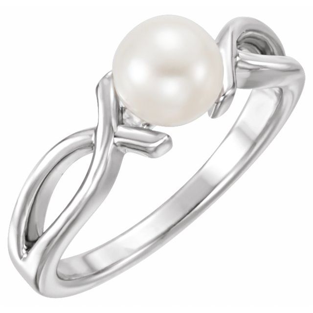 14k White 6.5-7.0 Mm Cultured White Freshwater Pearl Ring