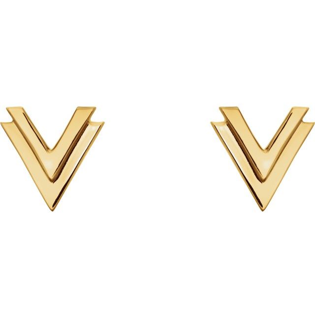 14k Yellow 8 Mm Double V Earrings