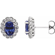 14k White Lab-grown Blue Sapphire & 1/3 Ctw Natural Diamond Earrings