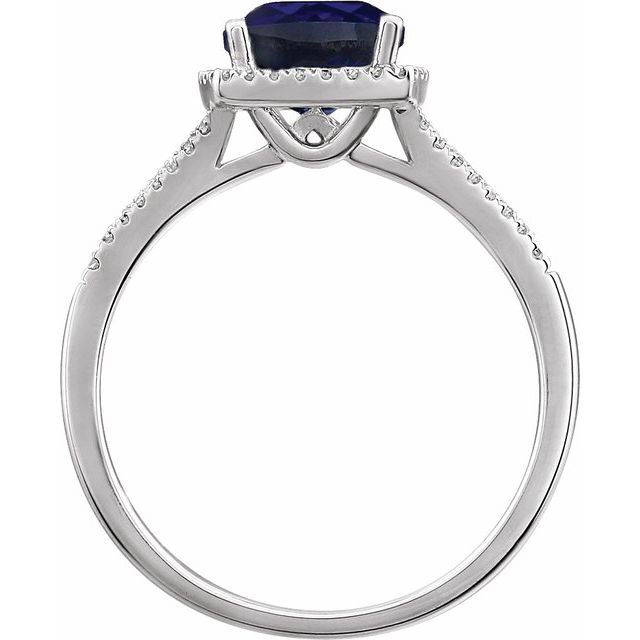 14k White Lab-grown Blue Sapphire & 1/5 Ctw Natural Diamond Ring