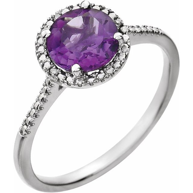 Sterling Silver Natural Amethyst & .01 Ctw Natural Diamond Ring