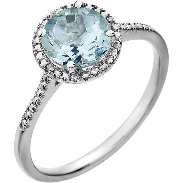 Sterling Silver Natural Aquamarine & .01 Ctw Natural Diamond Ring