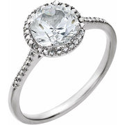 Sterling Silver Lab-grown White Sapphire & .01 Ctw Natural Diamond Ring