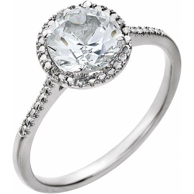 Sterling Silver Lab-grown White Sapphire & .01 Ctw Natural Diamond Ring