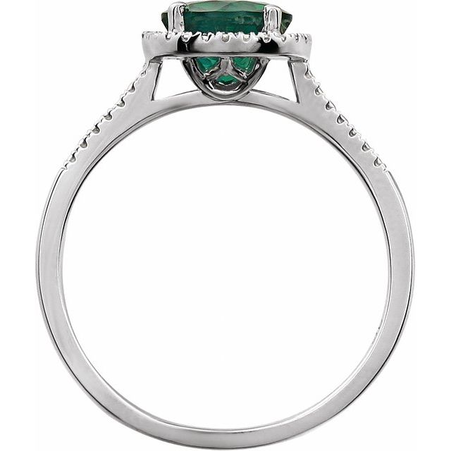 Sterling Silver Lab-grown Emerald & .01 Ctw Natural Diamond Ring
