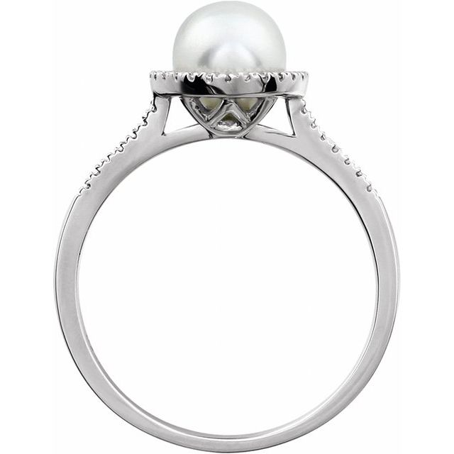 Sterling Silver Cultured White Freshwater Pearl & .01 Ctw Natural Diamond Ring
