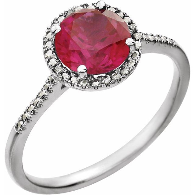 Sterling Silver Lab-grown Ruby & .01 Ctw Natural Diamond Ring