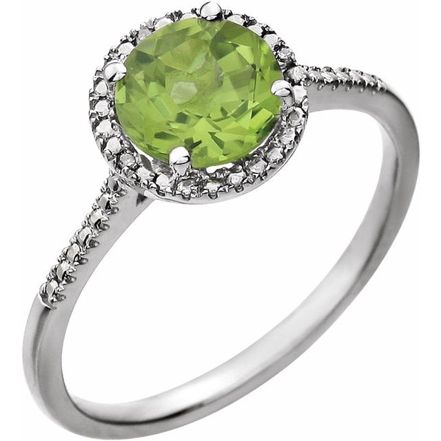 Sterling Silver Natural Peridot & .01 Ctw Natural Diamond Ring