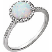 Sterling Silver Lab-grown White Opal & .01 Ctw Natural Diamond Ring