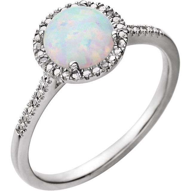 Sterling Silver Lab-grown White Opal & .01 Ctw Natural Diamond Ring