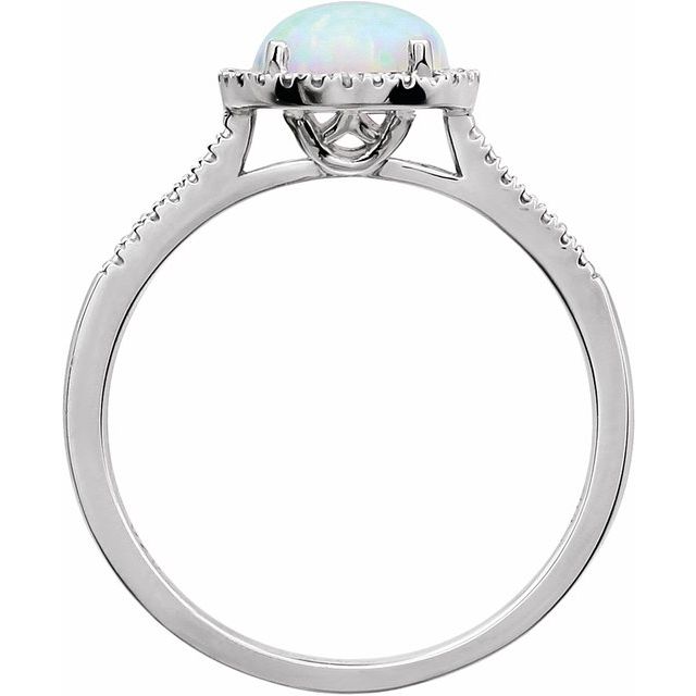 Sterling Silver Lab-grown White Opal & .01 Ctw Natural Diamond Ring