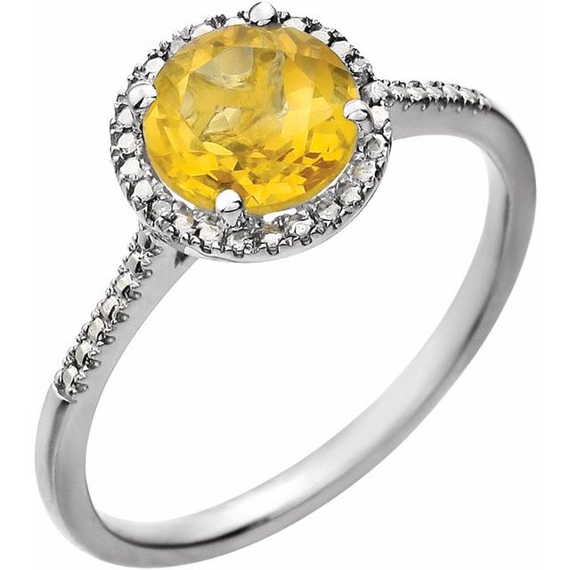 Sterling Silver Natural Citrine & .01 Ctw Natural Diamond Ring