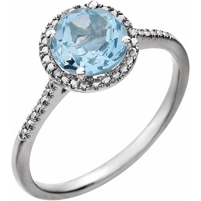 Sterling Silver Natural Sky Blue Topaz & .01 Ctw Natural Diamond Ring