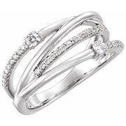 14k White 1/4 Ctw Natural Diamond Criss-cross Ring