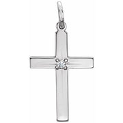 14K White .0075 CT Natural Diamond Cross 18' Necklace