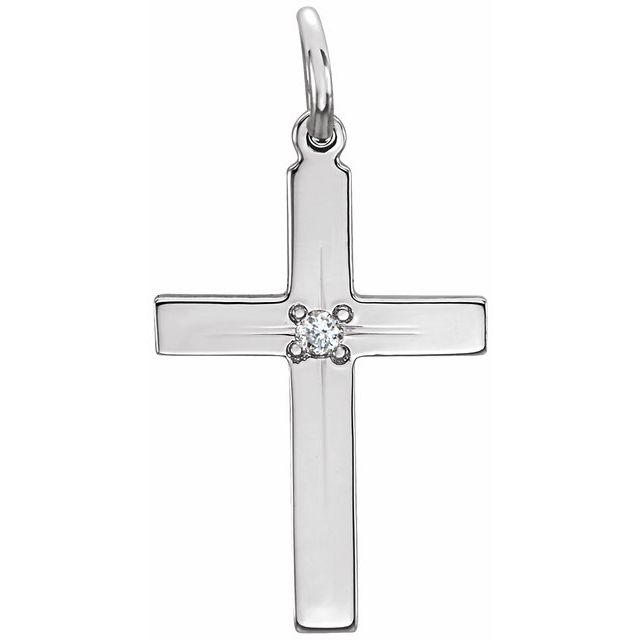 14K White .0075 CT Natural Diamond Cross 18' Necklace