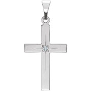 14K White .01 CT Natural Diamond Cross 18' Necklace