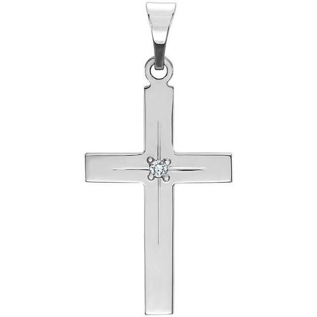 14K White .01 CT Natural Diamond Cross 18' Necklace