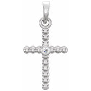 14k White 19.1x9.5 Mm .015 Ctw Natural Diamond Beaded Cross Pendant