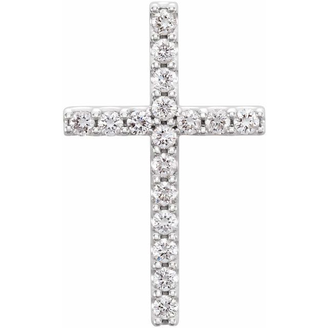 14K White 1/4 CTW Natural Diamond Petite Cross Pendant